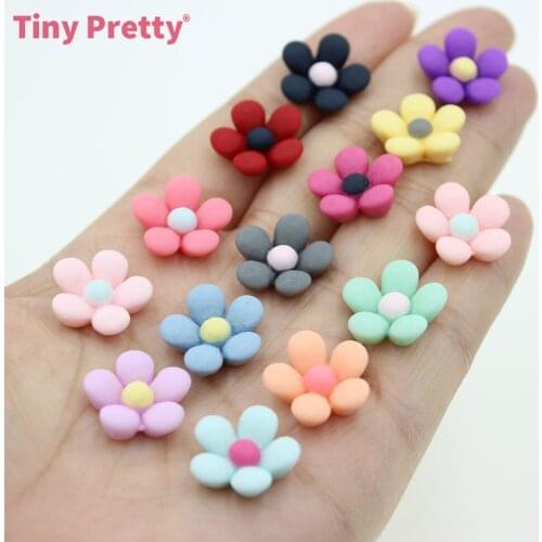50PCS Painted Matt Resin Rose Flower Cabochons 16mm Petite Flower Beads for Stud Earring, Hairtie, DIY Craft Accessory