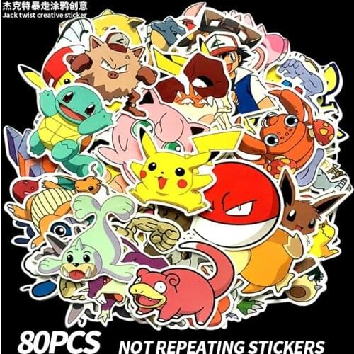 80 Pokemon Graffiti Stickers Cartoon Anime Notebook Trolley Car Phone Trunk Kitchen Stickers