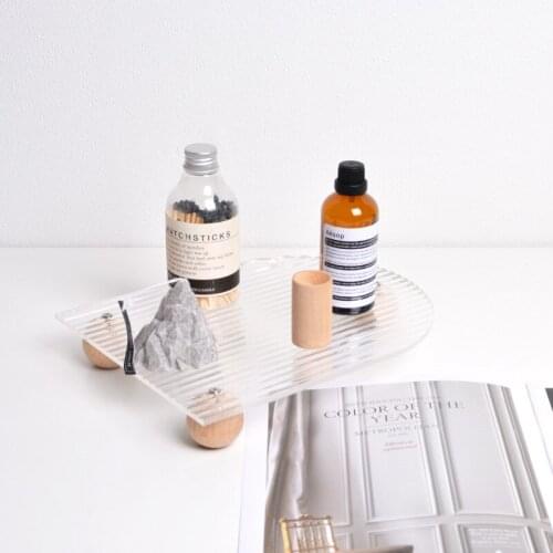 Japanese Style Wooden foot Acrylic Corrugated Tray Home Aromatherapy Perfume Lipstick Cosmetic Decoration Storage tray Organizer