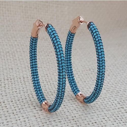 Turquoise Hoop Earrings Rose Gold Earrings 925 Silver Huge Luxury Earrings Earrings for Women серьги женские