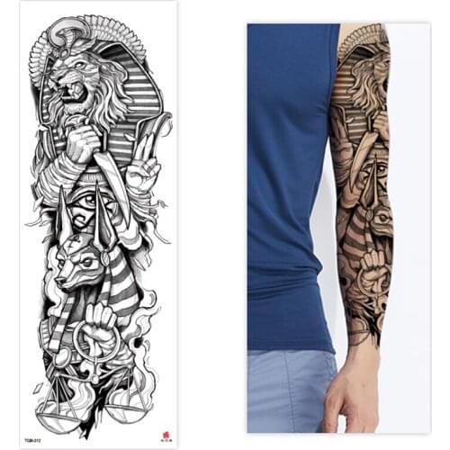 Large Arm Sleeve Tattoo Ancient Egypt Grim Reaper Anubis Waterproof Temporary Tatto Sticker Lion Body Art Full Fake Tatoo Men