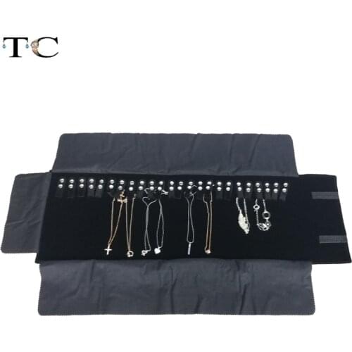 Newest Black Velvet Jewelry Roll Organizer Bag Travel Necklace Bracelet Carrying Case Display Holder