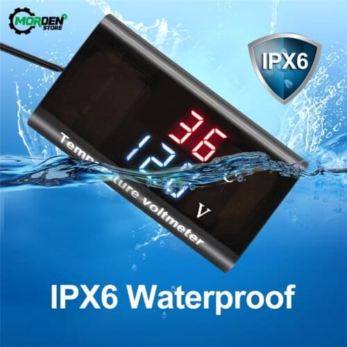 DC 12V 0.28" 0.56" LED Digital Temperature Sensor Voltmeter Thermostat Voltage Meter Tester For Car Motorcycle