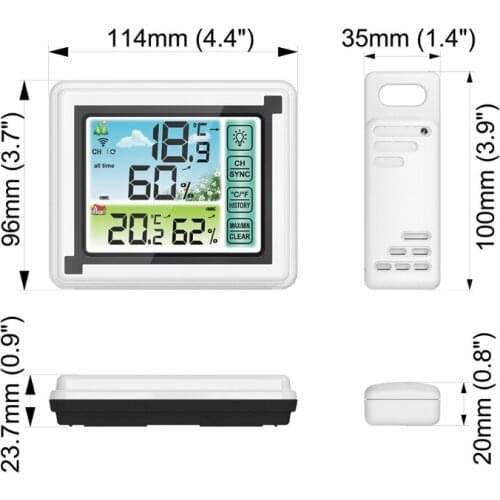 D08D Wireless Touch Screen Weather Station Indoor Outdoor Max Min Temperature meter Humidity Record ℃ ℉ Weather Monitor Clock