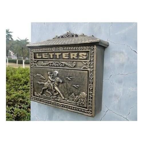 Decorative Cast Iron Mailbox Postbox Mail Box Wall Mounted Wrought Iron Letters Box Metal Garden Supplies