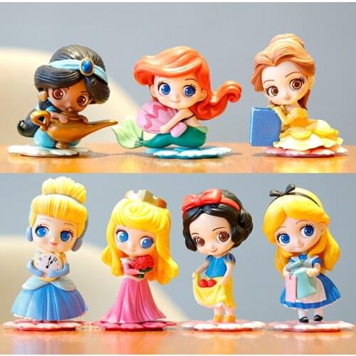 Disney Princess Mermaid Snow White Alice Tinker Bell Aurora Belle Jasmine Cartoon Anime Cake Decoration Birthday Party Dolls Toy
