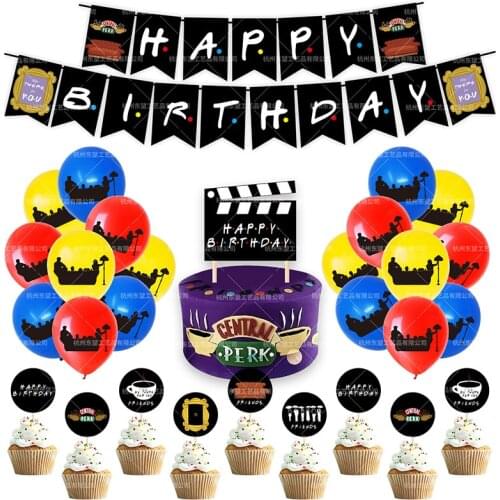 1SET Friends Tv Show Themes Happy Birthday Banner Birthday Party Decorations Balloons Cake Topper Happy Birthday Garland Flags