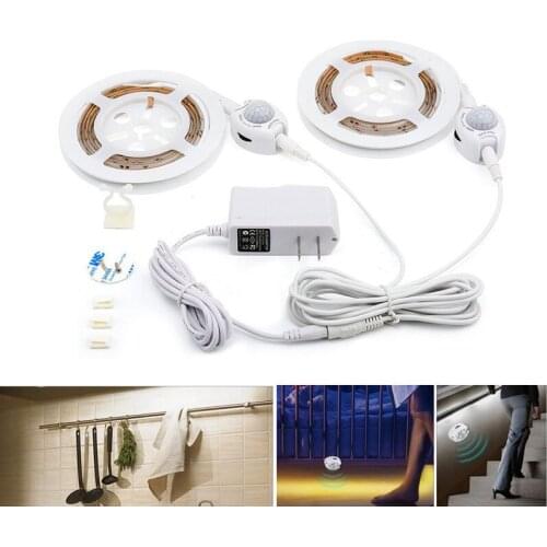 Motion Sensor LED Under Cabinet Light 1.5m / 1.5mx2 Set 12V Flexible PIR Sensor Night Strip Light Kitchen Wardrobe Bed Lighting
