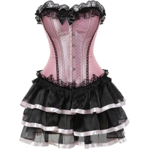 Burlesque Corset Dresses Bustier Skirt Tutu Set Lace Up Gothic Satin Overbust Corselet Lolita Vintage Coaplay Costume Plus Size