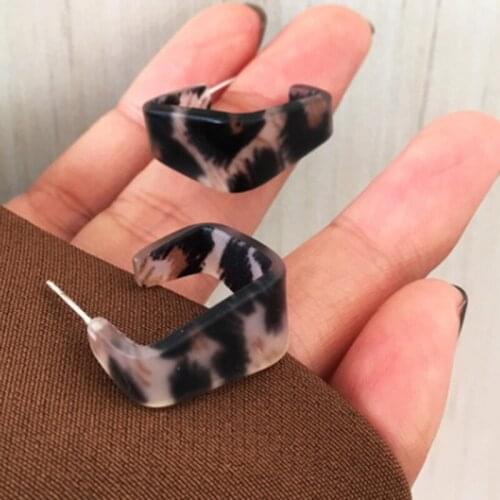 Korean Fashion Geometric Square Stud Earrings for Women Girl Vintage Kpop Leopard Earrings Jewelry Accessories