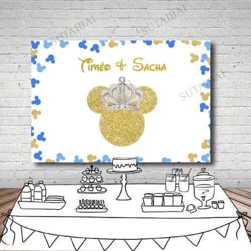 Crown Cartoon Golden Mouse Backdrops Newborn Baby Shower Happy Birthday Photography Backgrounds Banner Props Custom Vinyl