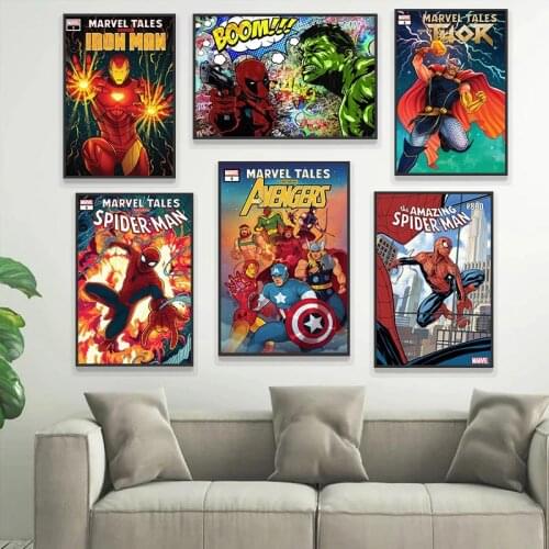Marvel Spiderman Thor Canvas Painting Colorful Superhero Comics Prints and Posters Wall Art Picture for Living Room Decor Cuadro