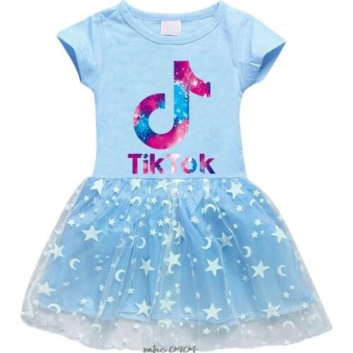 Hot Tik Tok Princess Dress New Summer Childrens Clothing Kids Tutu Children Cotton Cartoon Dresses Casual Girls Clothes