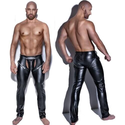 Fashion Mens Black Faux Leather Pants Long Trousers Sexy And Novelty Skinny Muscle Tights Mens Leggings Slim Fit Tight Men Pant