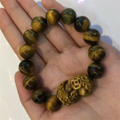 Natural Feng Shui Tiger Eye Stone Pi Yao Pi Xiu Beads Bracelet For Wealth Luck