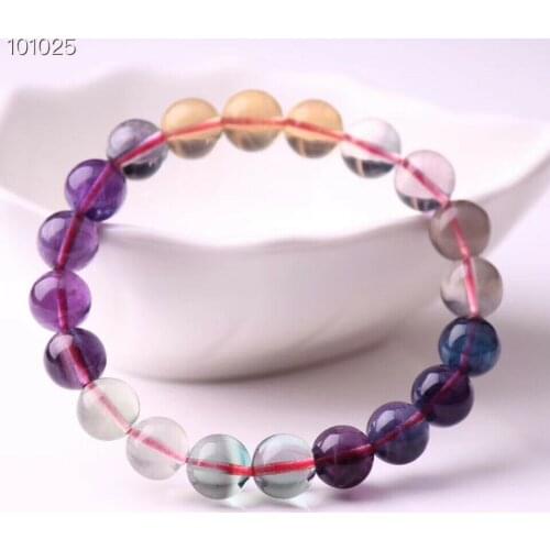 Natural Colorful Fluorite Quartz Rainbow Bracelet Gemstone Round Beads Women Men 8mm 10mm Anniversary Love Gift Bracelet AAAAA