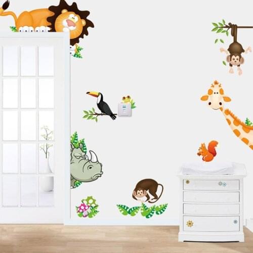 2019 New Cartoon Jungle Animal Wall Stickers For Kids Rooms Home Decor Nursery Child Wall Decals Baby DIY Vinyl Art Mural 916