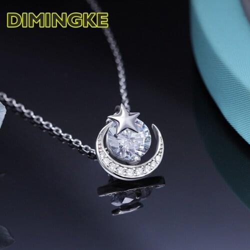 DIMINGKE 1CT 6.5MM Moissanite Moonlight Star Pendant Necklace Passed the Diamond Test S925 Silver Woman Jewelry Party Gift