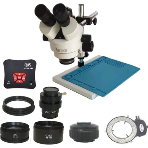 4K USB Ultra HDMI-Compatible USB Industrial Video Camera 3.5X-90X Simul-Focal Trinocular Microscope Soldering PCB Jewelry Repair