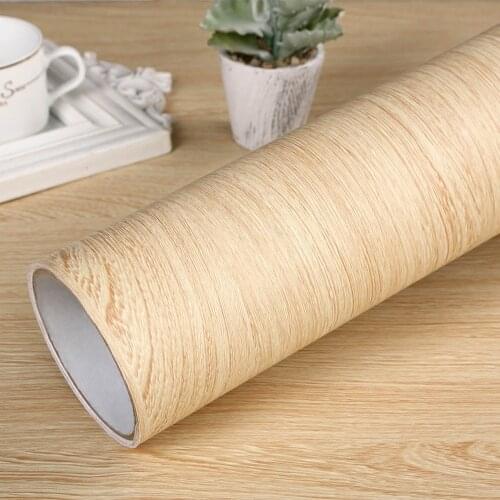 Wood Grain Self Adhesive Wallpaper Waterproof PVC Kitchen Wardrobe Cabinet Furniture Renovation Door Wall Sticker Home Decor