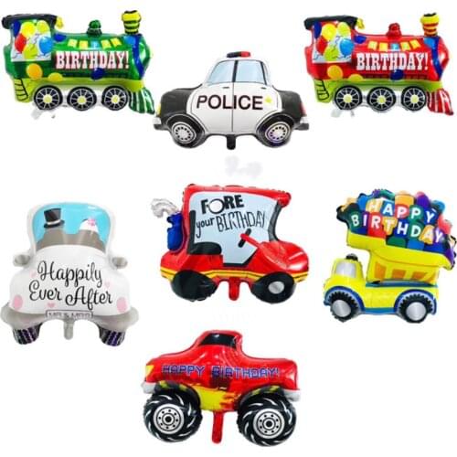 DIY Cartoon Car Ballon Train Airplane Foil Balloon Police Car Globos Children Gifts Birthday Party hat Decorations Kids Balls