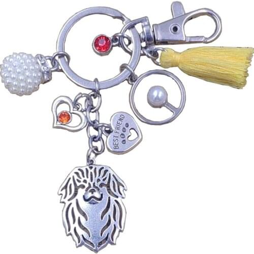Tibetan Spaniel Dog Animal Luxury Hot Keychain Key Ring Pet Tassels Antique Retro Bohemian Women Men Male Jewelry Gift K198
