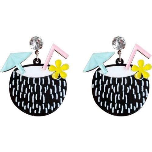 Unique Sandbeach Cocktail Coconut Drink Earrings For Women Cute Fashion Acrylic Holiday Earring Jewelry Gift E19003