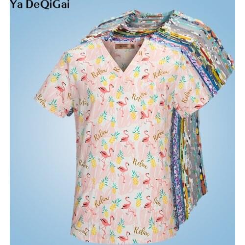 Unisex Adults Uniform Short Medical Doctor Nursing Scrubs Tops Cartoon Print Cotton Costume Sleeves Surgical Working Clothes