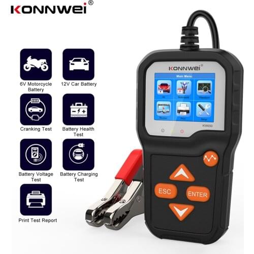 KONNWEI KW650 Car Battery Tester Tool 12V Motorcycle 6V Cranking Charging System Test 100 To 2000CCA Battery System Analyzer