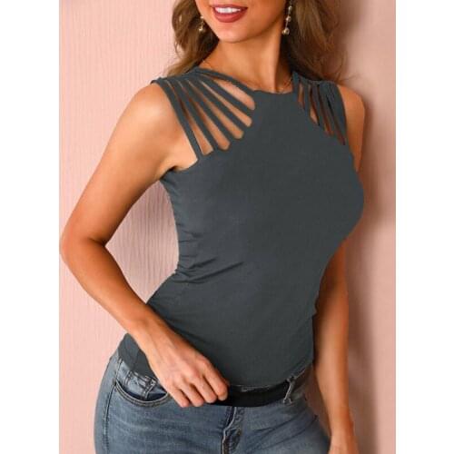 Foreign Trade New Shoulder Hollow Sexy Outer Wear Knitted Tanks Ladies Vest Solid Colors Simple Tops