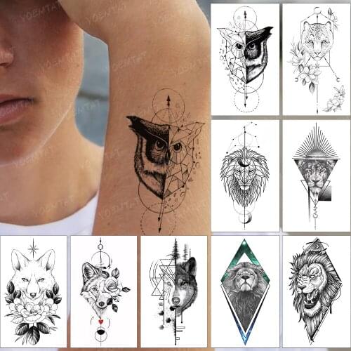 Waterproof Temporary Tattoo Sticker Geometric Linear Owl Animal Tatto Fake Tatoo Woman Man Child Flash Art Tattoos