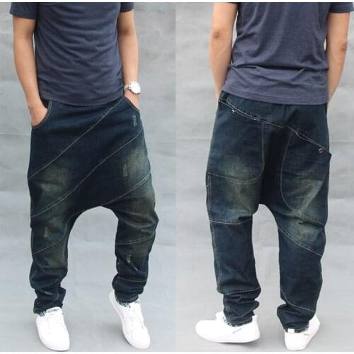 High Quality Men Big Size Hip-hop Pants Male Loose Harem Pants Denim Skinny Pants Mens Fashion Punk Flying Squirrel Pants 29-40