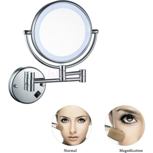 8 inch LED Light Wall Mount Extending Folding Double Side Makeup Mirror 3x 5x 7x Magnification Bath Shaving Mirror