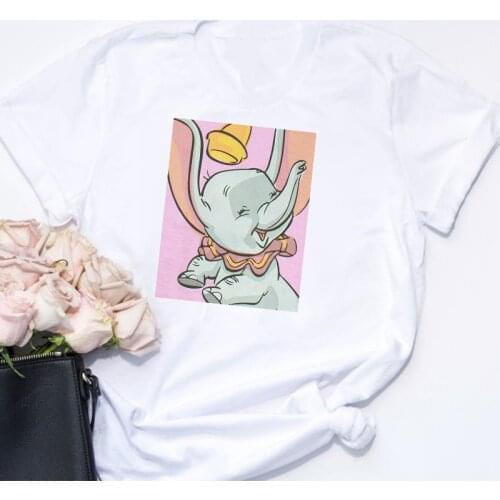 Graphic Tees For Women Summer Short Sleeve Casual White O-neck Tshirts Harajuku Dumbo Print Cartoon T-shirts Streetwear Tee Tops