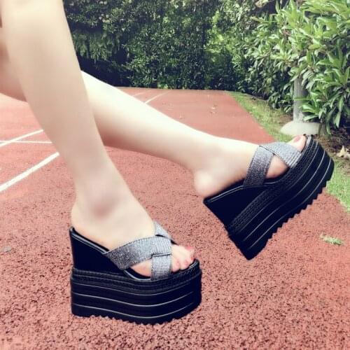 Fashion Slippers 2020 Summer Thick Bottom 13cm Supper High Heel Wedges Sandals Women Shoes Platform