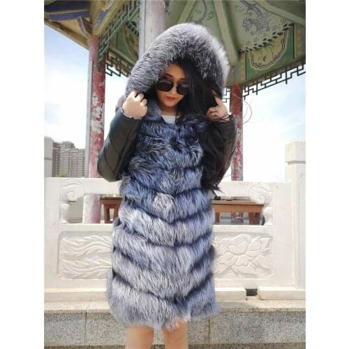 Winter Jacket Women Natural Fur Fox Fur Coat With Hood Real Fur Coat Women Fox Genuine Sheep Leather Real Fur Long Coat 2019 New