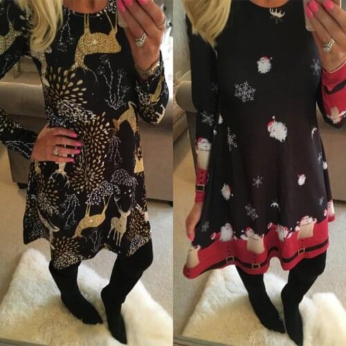 Winter Casual New Year Christmas Mini Dress Women Long Sleeve Floral Plus Size Dress Clothes Femme O-neck Ladies Dresses