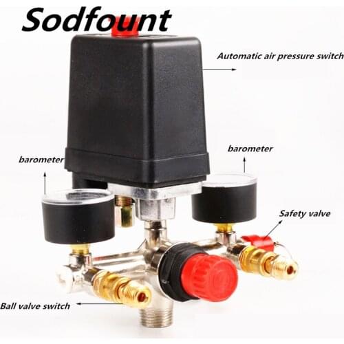 1 set Air Compressor Pressure Valve Switch Manifold Relief Regulator Gauges 90-120PSI 230-220V Aluminum alloy bracket