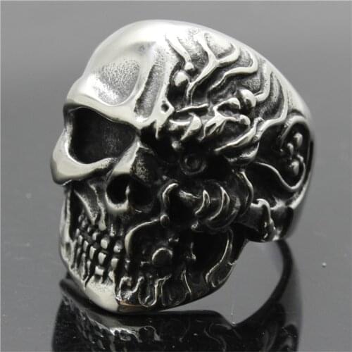 2015 Newest Fashion Design 316L Stainless Steel Terminator Evil Skull Biker Ring