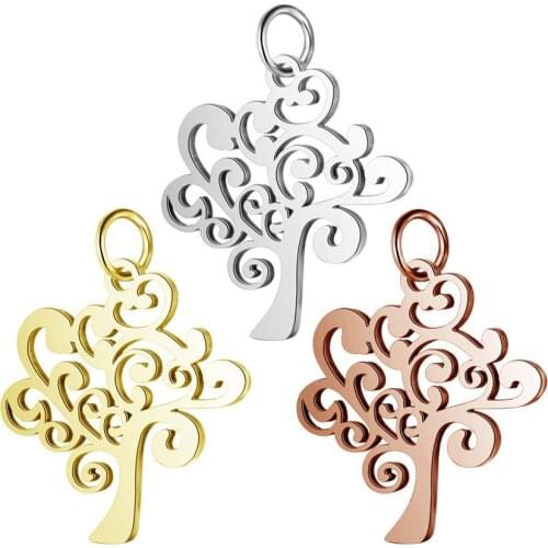 5pcs Titanium Stainless Steel Life Tree Charms High Polish Gold Silver Tone 24x19.5mm Big Family Tree Pendant DIY Jewelry Craft