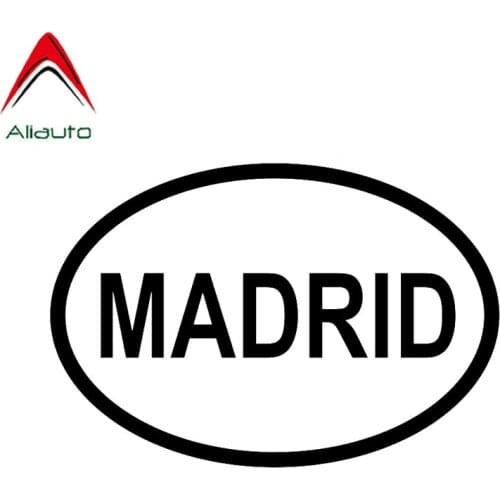 Aliauto Personality Coolest Car Sticker Madrid City Country Code Oval Waterproof Sunscreen Anti-UV Decal Black/Silver,13cm*9cm