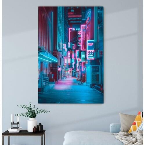 Asian Neon City Poster Canvas Painting City Landscape Wall Print Art Nordic Modern Living Room Study Home Decoration Frameless