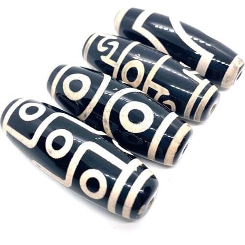 1pc Natural Tibetan Agated Dzi Beads 9eys Black Column Oval-shaped DIY for Making Necklace Bracelets Buddhism Beads Suppliers