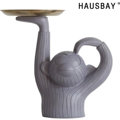 Nordic Monkey Dessert Tray Resin Monkey Statue Creative Storage Crafts Living Room Entrance TV Cabinet Ornaments Home Decor D098