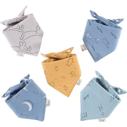 5pcs/lot Baby Bibs Triangle Double Cotton Bibs Cartoon Print Saliva Towel Baby Boys Girls Feeding Apron Cotton Bandana Bibs