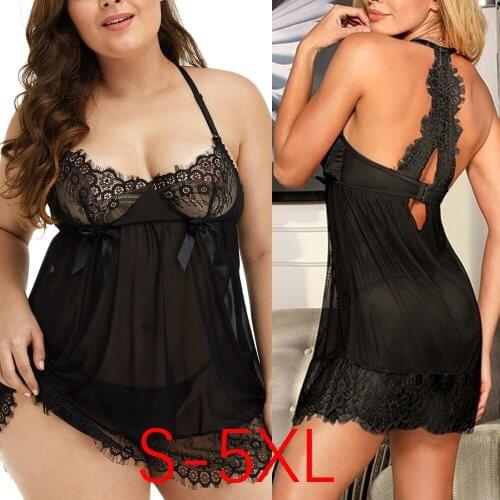 Women Nightdress Plus Size S-5XL V Neck Lace Sleepwear Visible Mesh Lingerie Nightgown Spaghetti Strap Sleepdres