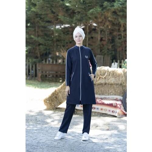 Eofashion Islamic Navy Blue Sweatwear Full Covered Outfit Hijab With Sportwear Hood And Pants Wide Size Range Muslim For Women