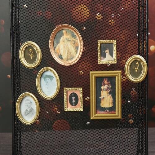 Vintage 1:12 Miniature Framed Photos Oil Painting Toys Doll Accessories Dollhouse Ornament Mural Wall Picture Miniaturas Casa