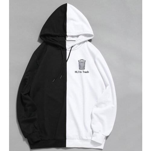 Hot Sale Winter Arrival Trash Can Logo Print Pullover Sweatshirt Hi I'm Trash Funny Hoodies Hip Hop Splice Clothing Streetwear