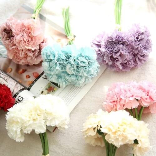 1pc 7 colors 6 Heads Silk Carnation Artificial Flower Bridal Bouquet Wedding Decoration DIY Home Party Fake Flowers